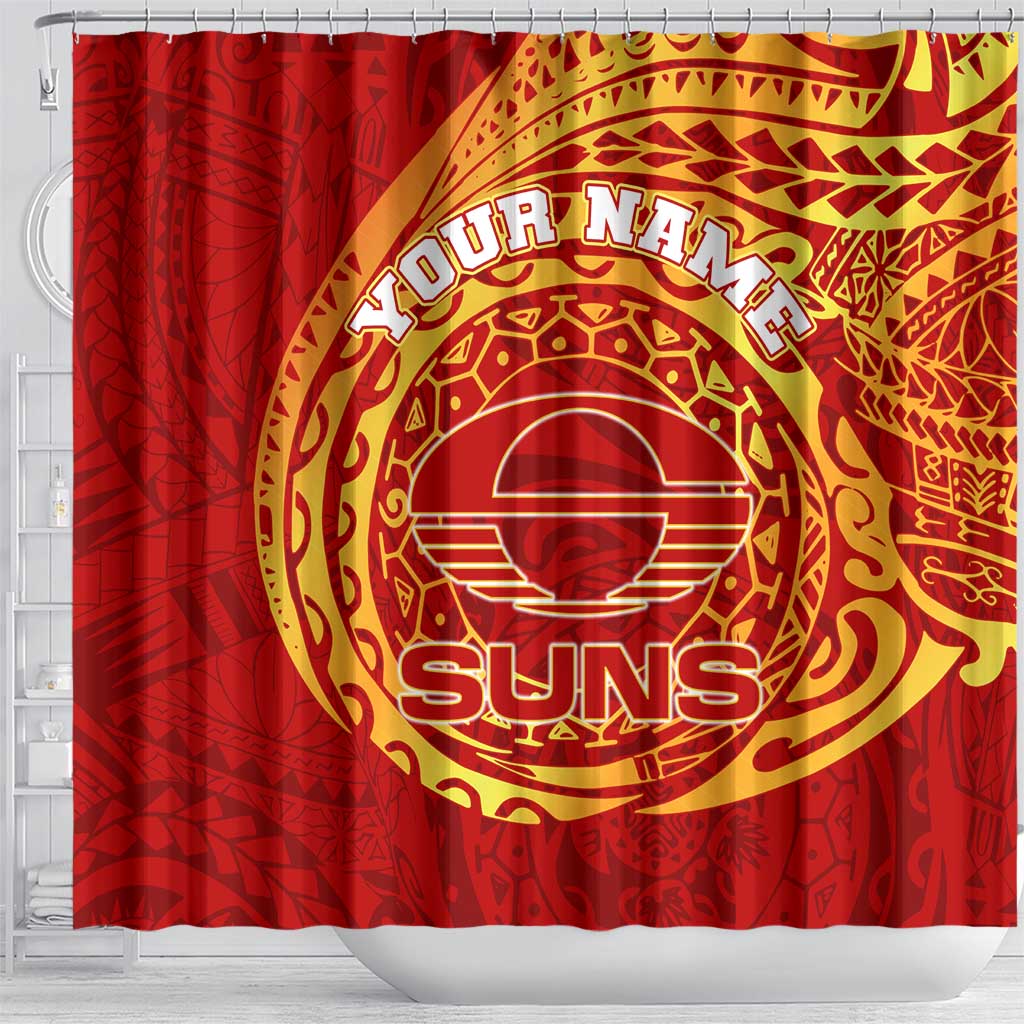 Personalized Gold Coast Suns Polynesian Shower Curtain Tribal Chest and Sleeve Tattoo Heritage Warrior
