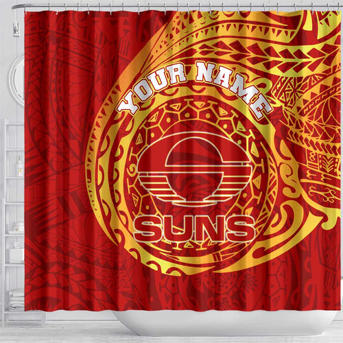 Personalized Gold Coast Suns Polynesian Shower Curtain Tribal Chest and Sleeve Tattoo Heritage Warrior