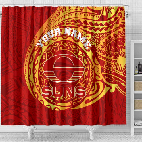 Personalized Gold Coast Suns Polynesian Shower Curtain Tribal Chest and Sleeve Tattoo Heritage Warrior