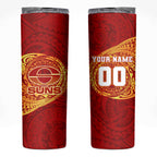 Personalized Gold Coast Suns Polynesian Skinny Tumbler Tribal Chest and Sleeve Tattoo Heritage Warrior