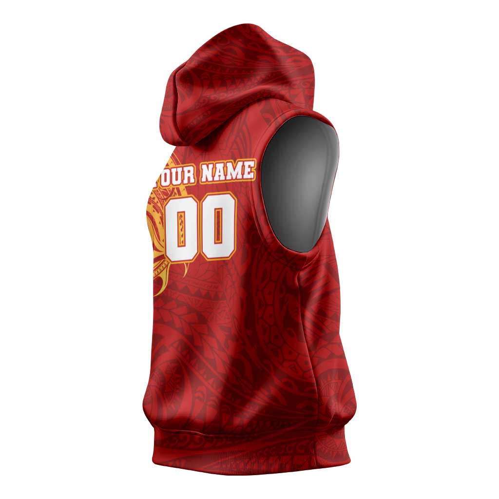Personalized Gold Coast Suns Polynesian Sleeveless Hoodie Tribal Chest and Sleeve Tattoo Heritage Warrior