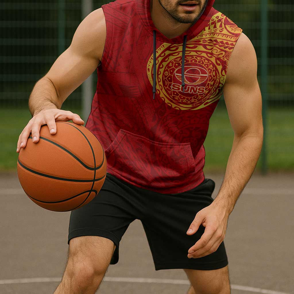 Personalized Gold Coast Suns Polynesian Sleeveless Hoodie Tribal Chest and Sleeve Tattoo Heritage Warrior