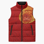 Personalized Gold Coast Suns Polynesian Sleeveless Puffer Jacket Tribal Chest and Sleeve Tattoo Heritage Warrior