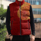 Personalized Gold Coast Suns Polynesian Sleeveless Puffer Jacket Tribal Chest and Sleeve Tattoo Heritage Warrior
