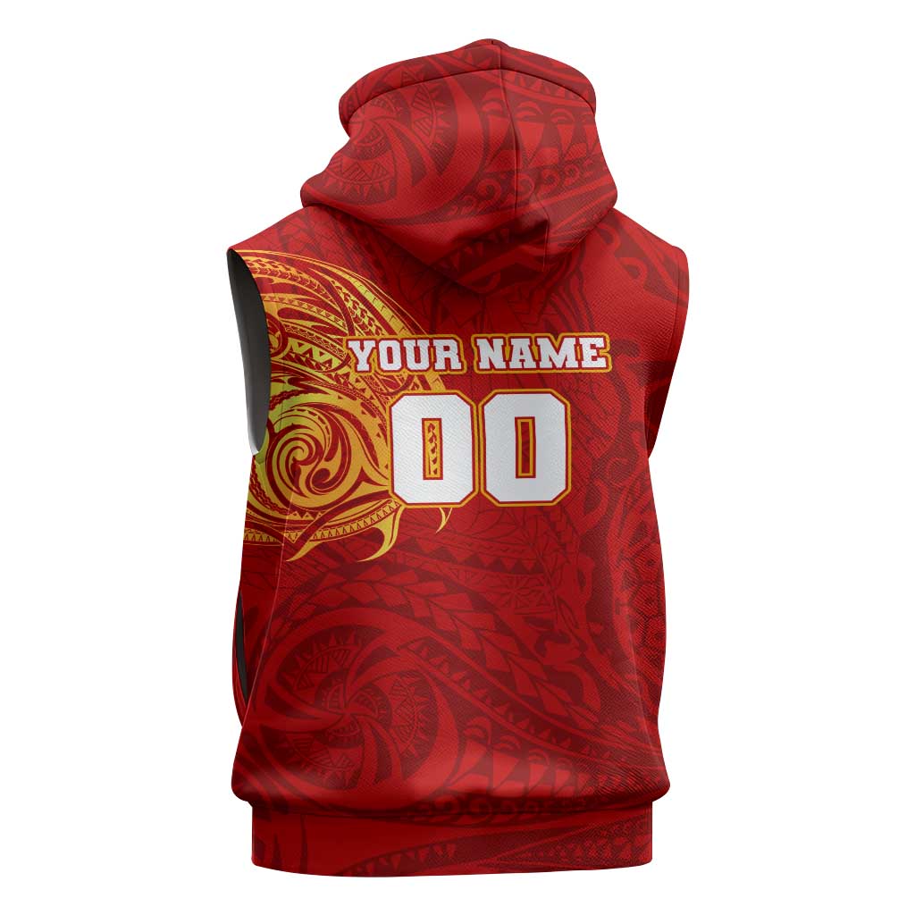 Personalized Gold Coast Suns Polynesian Sleeveless Zip Hoodie Tribal Chest and Sleeve Tattoo Heritage Warrior