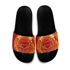 Personalized Gold Coast Suns Polynesian Slide Sandals Tribal Chest and Sleeve Tattoo Heritage Warrior