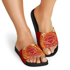 Personalized Gold Coast Suns Polynesian Slide Sandals Tribal Chest and Sleeve Tattoo Heritage Warrior
