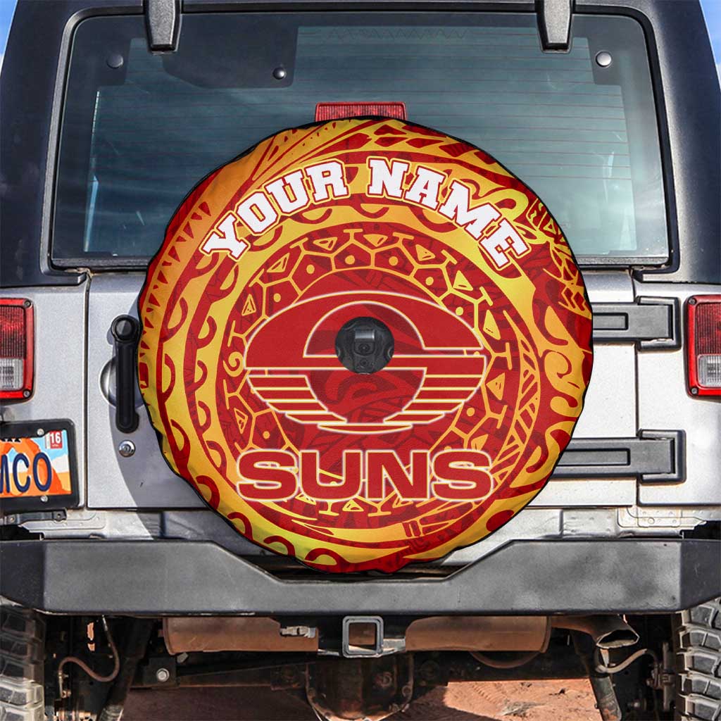 Personalized Gold Coast Suns Polynesian Spare Tire Cover Tribal Chest and Sleeve Tattoo Heritage Warrior