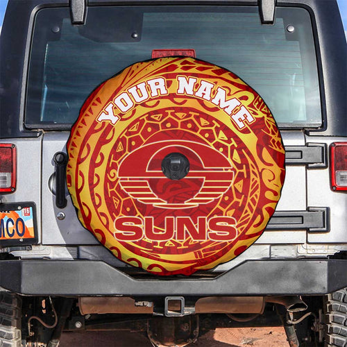 Personalized Gold Coast Suns Polynesian Spare Tire Cover Tribal Chest and Sleeve Tattoo Heritage Warrior