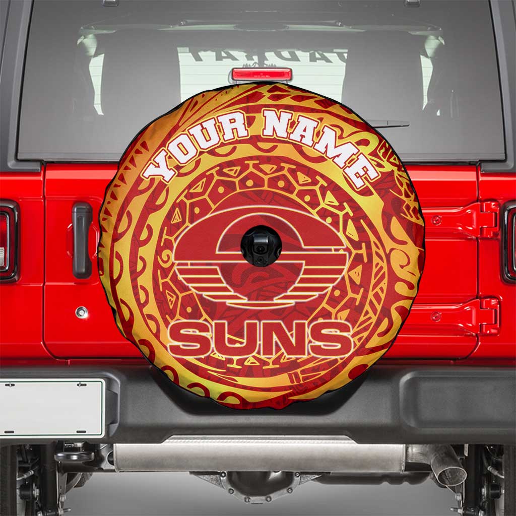 Personalized Gold Coast Suns Polynesian Spare Tire Cover Tribal Chest and Sleeve Tattoo Heritage Warrior