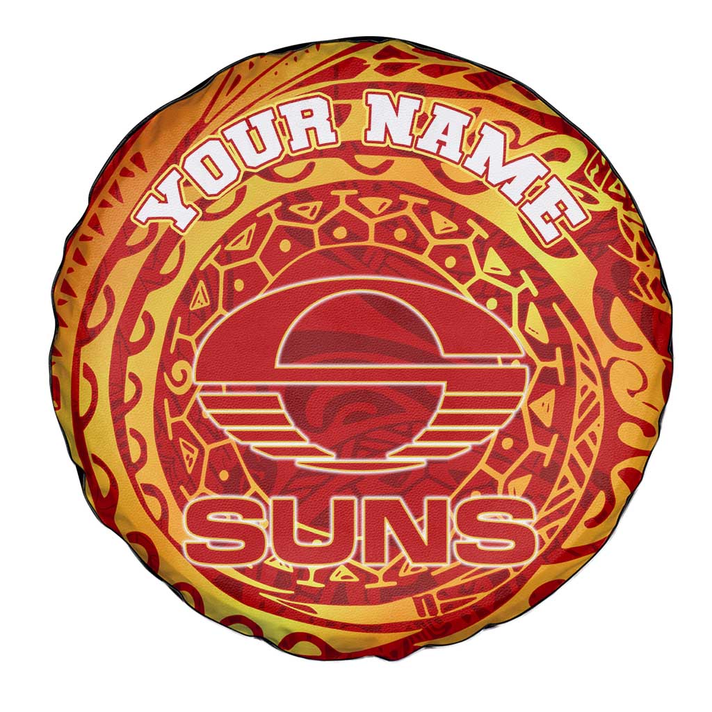 Personalized Gold Coast Suns Polynesian Spare Tire Cover Tribal Chest and Sleeve Tattoo Heritage Warrior
