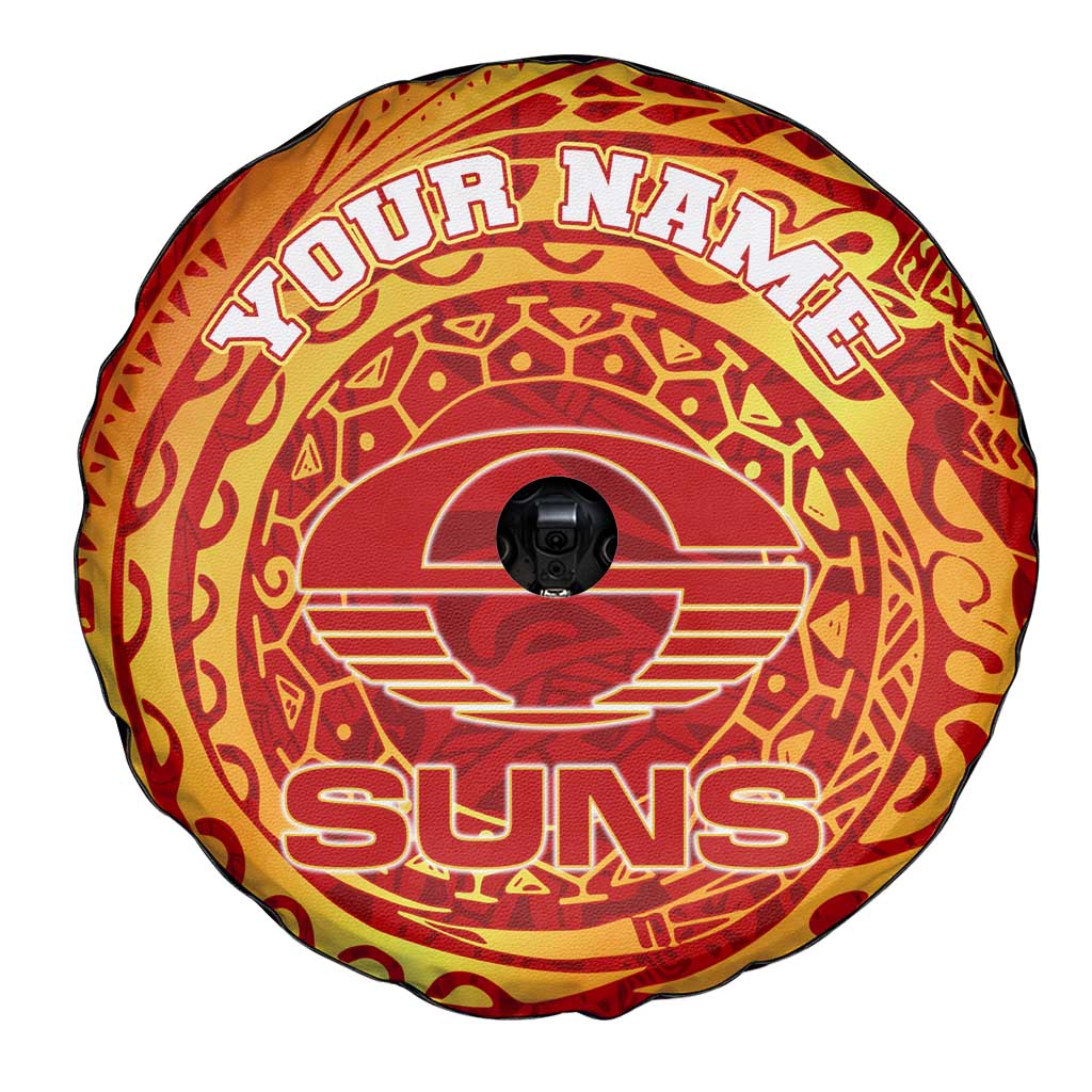 Personalized Gold Coast Suns Polynesian Spare Tire Cover Tribal Chest and Sleeve Tattoo Heritage Warrior
