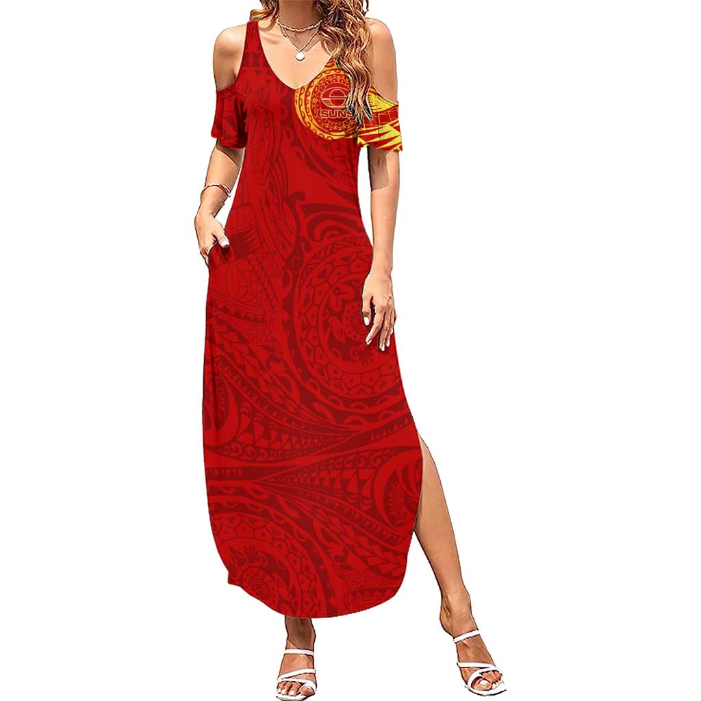 Personalized Gold Coast Suns Polynesian Summer Maxi Dress Tribal Chest and Sleeve Tattoo Heritage Warrior