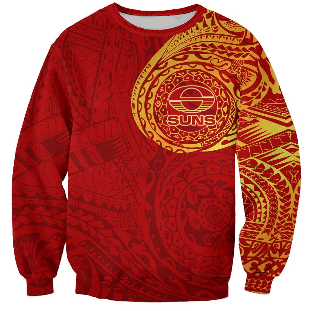 Personalized Gold Coast Suns Polynesian Sweatshirt Tribal Chest and Sleeve Tattoo Heritage Warrior