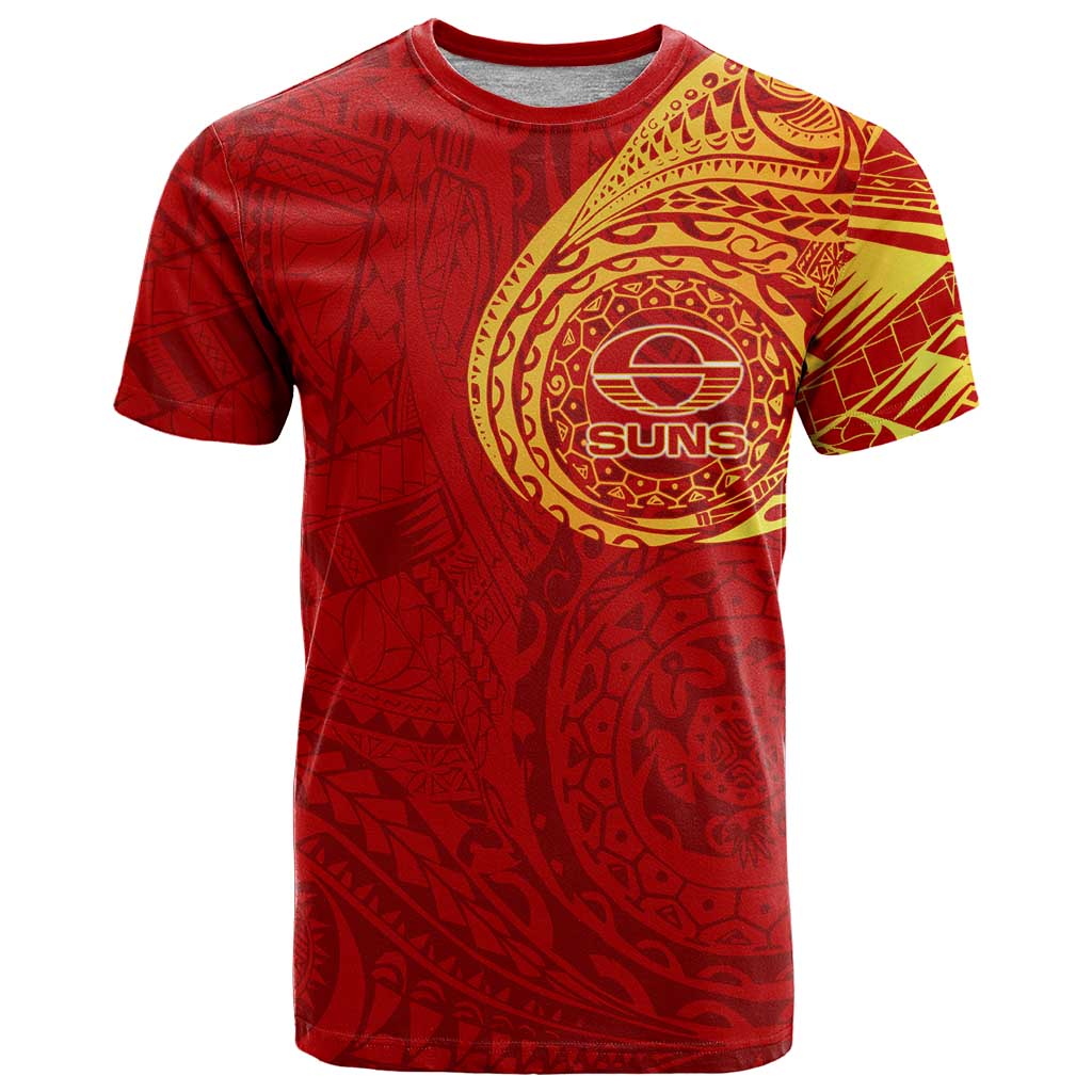 Personalized Gold Coast Suns Polynesian T Shirt Tribal Chest and Sleeve Tattoo Heritage Warrior