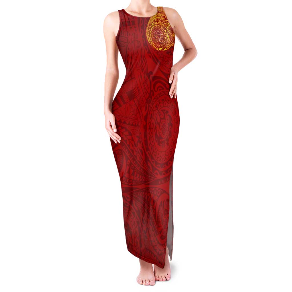 Personalized Gold Coast Suns Polynesian Tank Maxi Dress Tribal Chest and Sleeve Tattoo Heritage Warrior