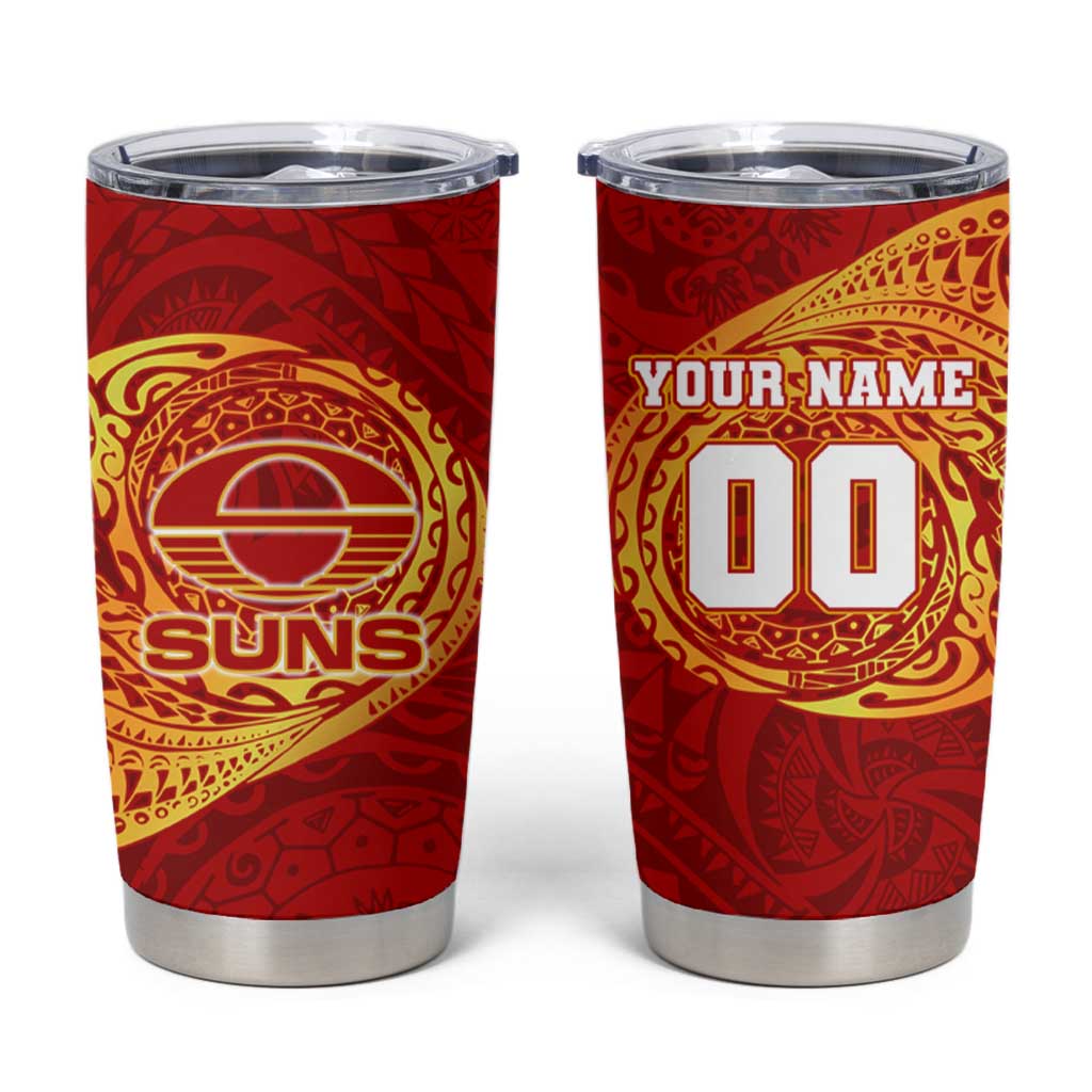 Personalized Gold Coast Suns Polynesian Tumbler Cup Tribal Chest and Sleeve Tattoo Heritage Warrior