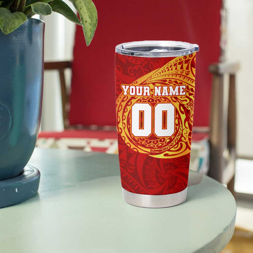 Personalized Gold Coast Suns Polynesian Tumbler Cup Tribal Chest and Sleeve Tattoo Heritage Warrior