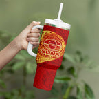 Personalized Gold Coast Suns Polynesian Tumbler With Handle Tribal Chest and Sleeve Tattoo Heritage Warrior