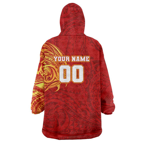 Personalized Gold Coast Suns Polynesian Wearable Blanket Hoodie Tribal Chest and Sleeve Tattoo Heritage Warrior