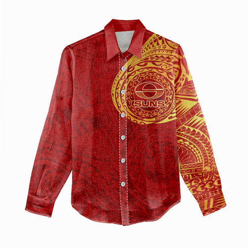 Personalized Gold Coast Suns Polynesian Women Casual Shirt Tribal Chest and Sleeve Tattoo Heritage Warrior