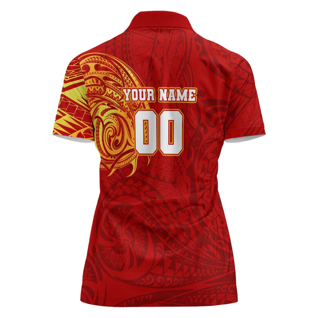 Personalized Gold Coast Suns Polynesian Women Polo Shirt Tribal Chest and Sleeve Tattoo Heritage Warrior