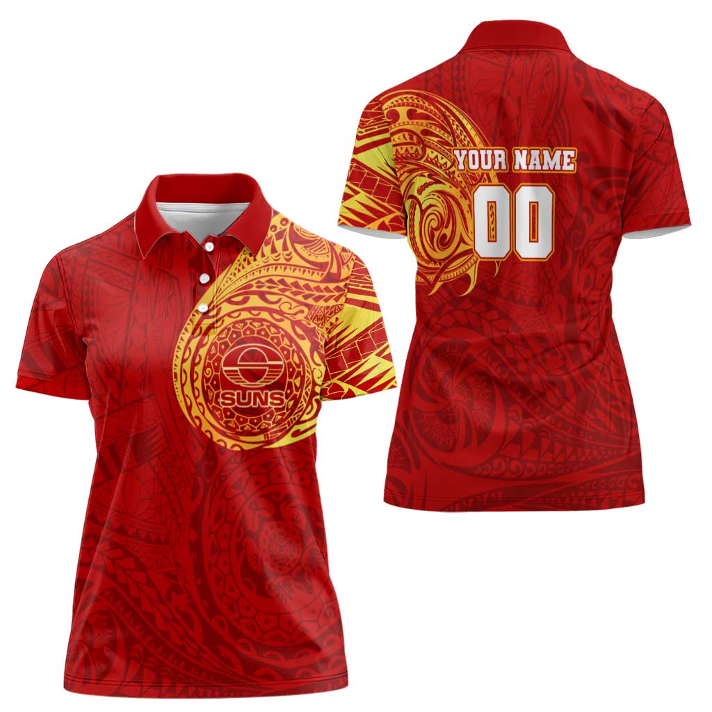 Personalized Gold Coast Suns Polynesian Women Polo Shirt Tribal Chest and Sleeve Tattoo Heritage Warrior