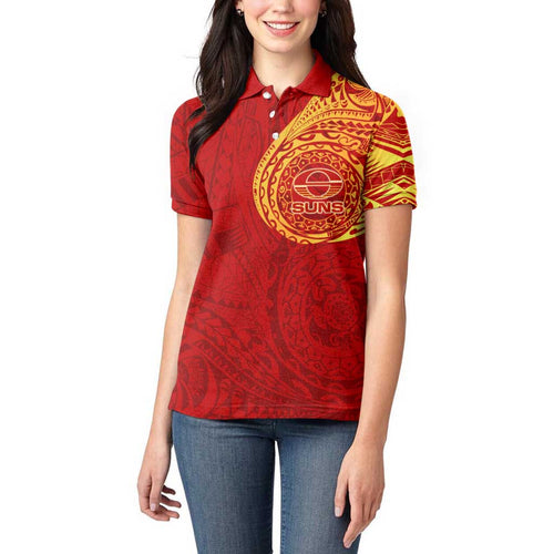 Personalized Gold Coast Suns Polynesian Women Polo Shirt Tribal Chest and Sleeve Tattoo Heritage Warrior