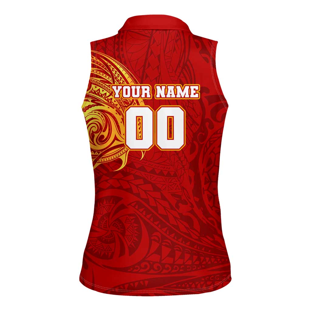 Personalized Gold Coast Suns Polynesian Women Sleeveless Polo Shirt Tribal Chest and Sleeve Tattoo Heritage Warrior