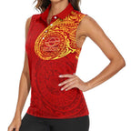 Personalized Gold Coast Suns Polynesian Women Sleeveless Polo Shirt Tribal Chest and Sleeve Tattoo Heritage Warrior