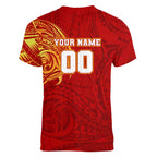 Personalized Gold Coast Suns Polynesian Women V-Neck T-Shirt Tribal Chest and Sleeve Tattoo Heritage Warrior