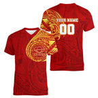 Personalized Gold Coast Suns Polynesian Women V-Neck T-Shirt Tribal Chest and Sleeve Tattoo Heritage Warrior