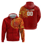 Personalized Gold Coast Suns Polynesian Zip Hoodie Tribal Chest and Sleeve Tattoo Heritage Warrior