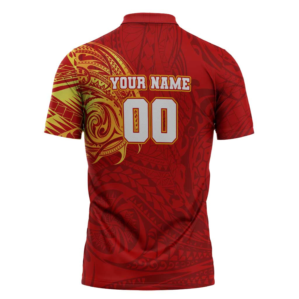Personalized Gold Coast Suns Polynesian Zipper Polo Shirt Tribal Chest and Sleeve Tattoo Heritage Warrior