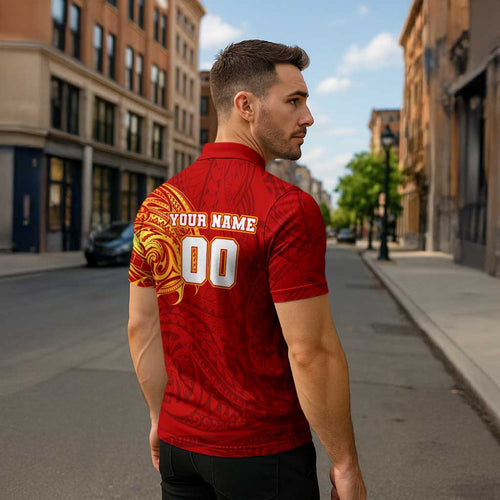 Personalized Gold Coast Suns Polynesian Zipper Polo Shirt Tribal Chest and Sleeve Tattoo Heritage Warrior