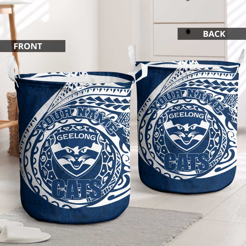 Personalized Geelong Cats Polynesian Laundry Basket Tribal Chest and Sleeve Tattoo Heritage Warrior