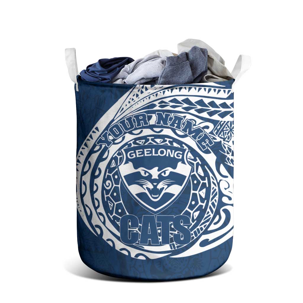 Personalized Geelong Cats Polynesian Laundry Basket Tribal Chest and Sleeve Tattoo Heritage Warrior