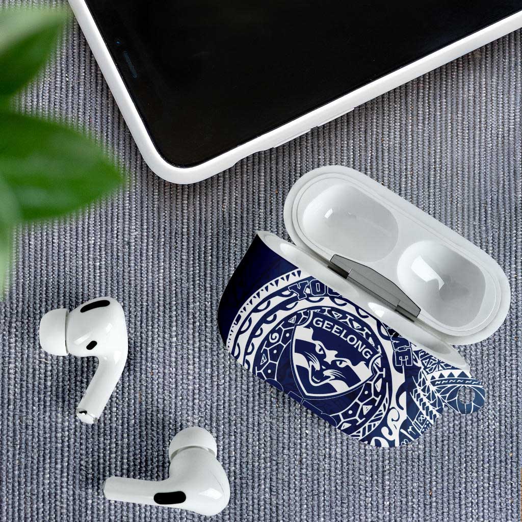 Personalized Geelong Cats Polynesian AirPods Case Tribal Chest and Sleeve Tattoo Heritage Warrior
