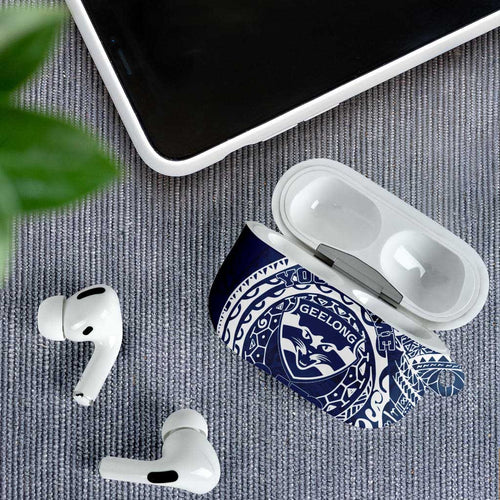 Personalized Geelong Cats Polynesian AirPods Case Tribal Chest and Sleeve Tattoo Heritage Warrior