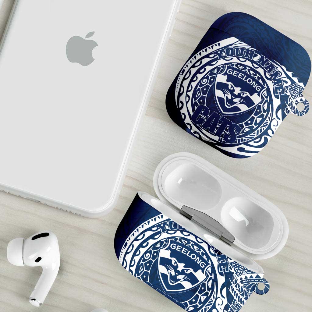 Personalized Geelong Cats Polynesian AirPods Case Tribal Chest and Sleeve Tattoo Heritage Warrior