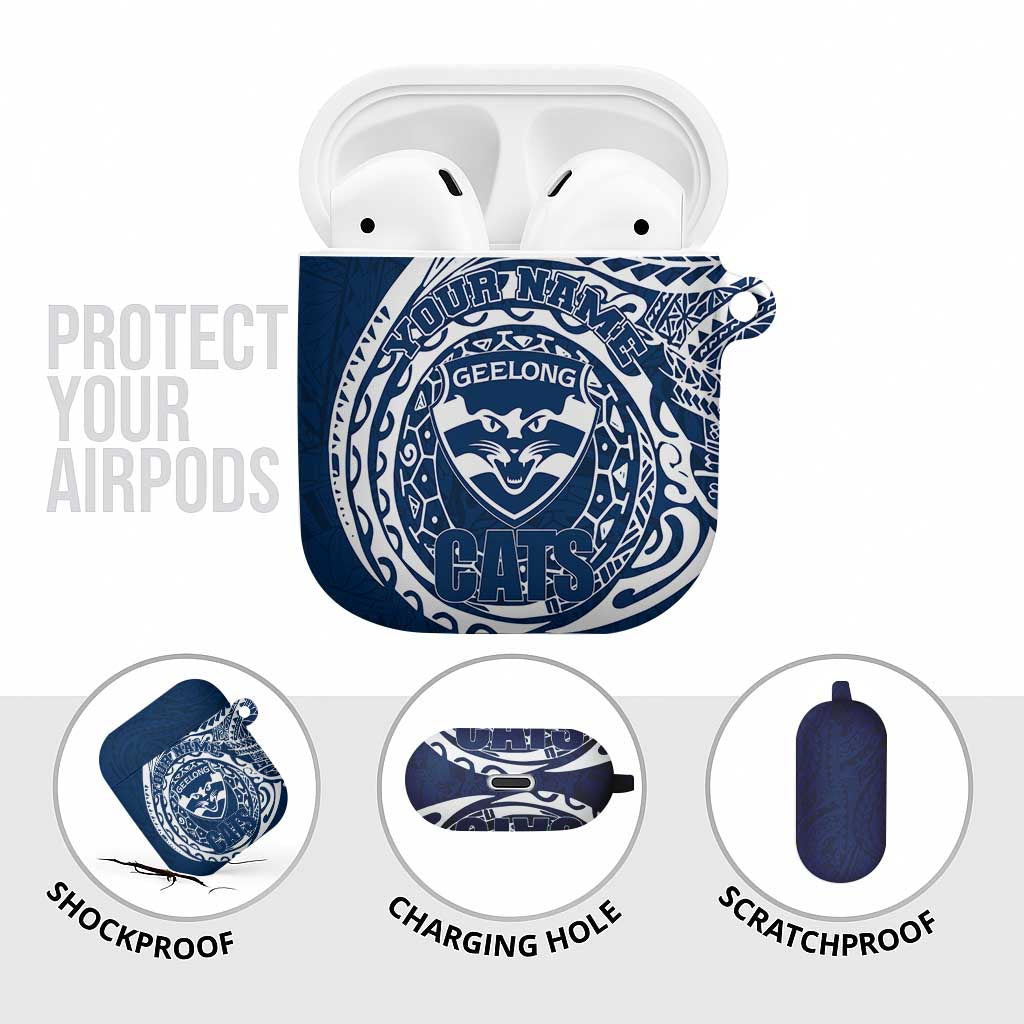 Personalized Geelong Cats Polynesian AirPods Case Tribal Chest and Sleeve Tattoo Heritage Warrior
