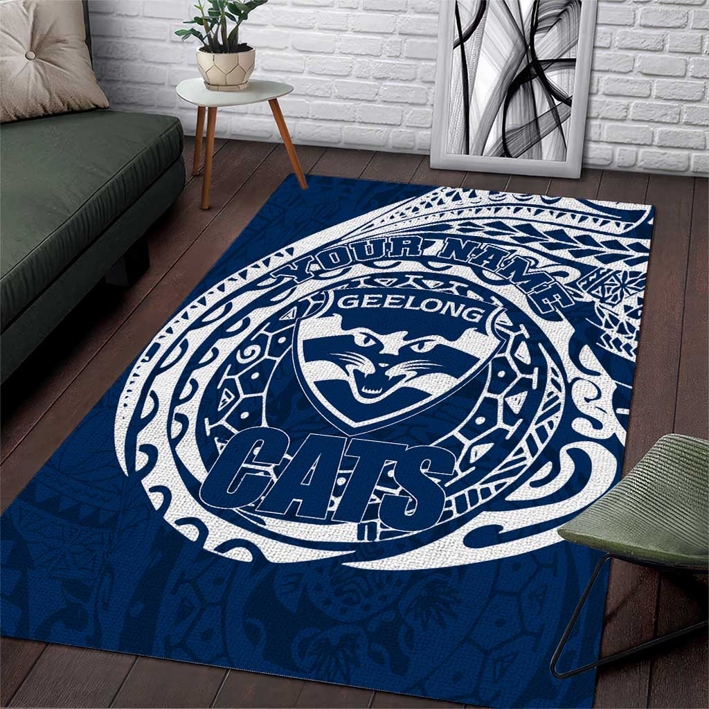 Personalized Geelong Cats Polynesian Area Rug Tribal Chest and Sleeve Tattoo Heritage Warrior