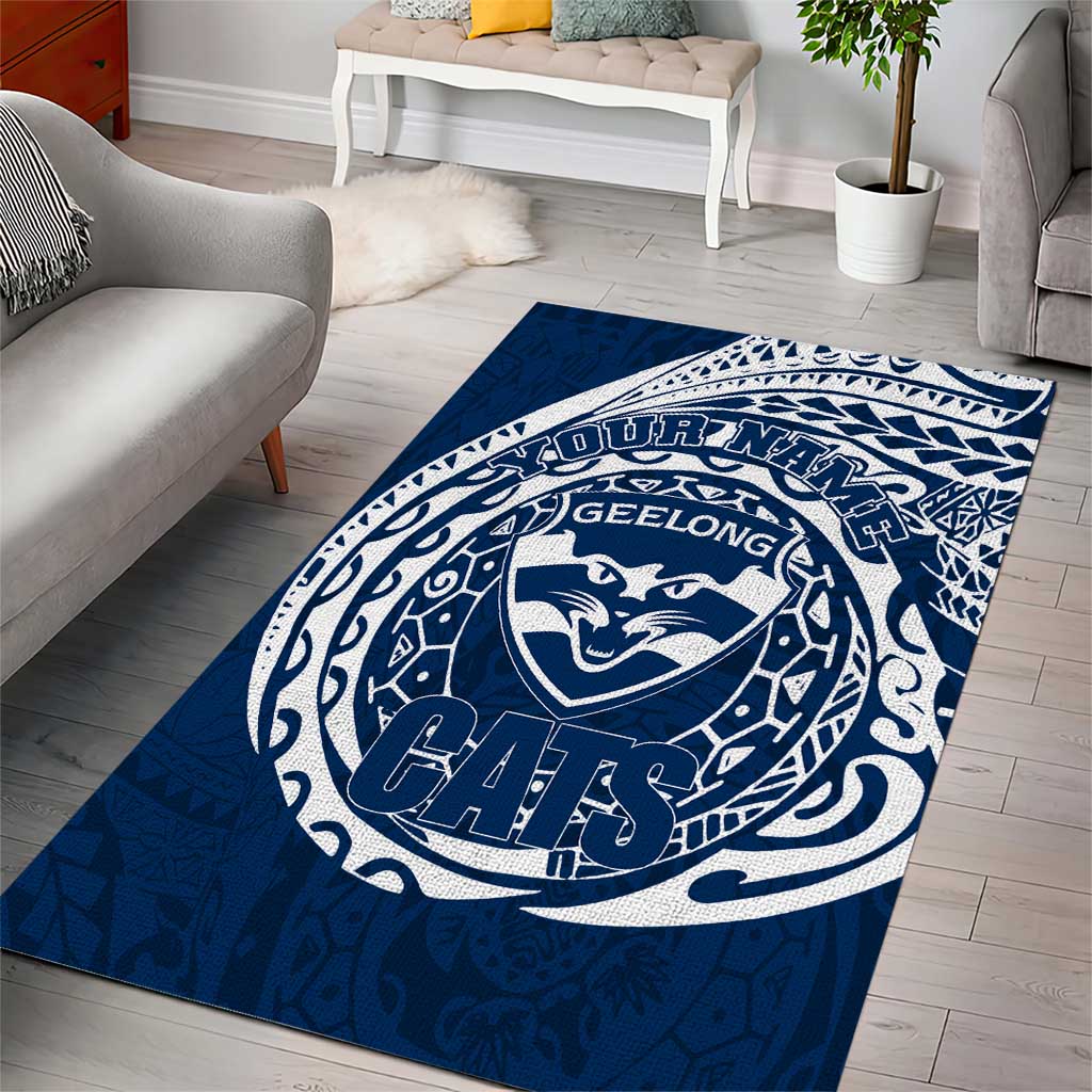 Personalized Geelong Cats Polynesian Area Rug Tribal Chest and Sleeve Tattoo Heritage Warrior
