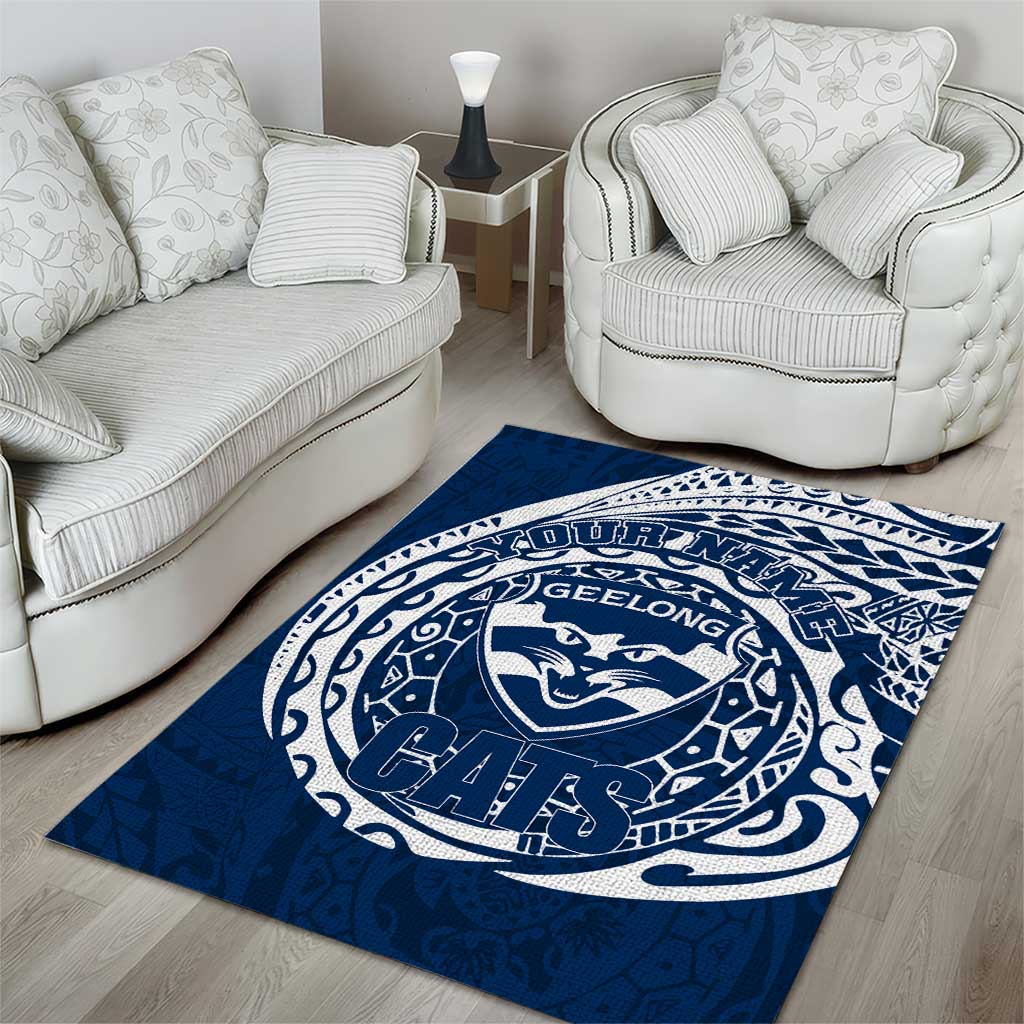 Personalized Geelong Cats Polynesian Area Rug Tribal Chest and Sleeve Tattoo Heritage Warrior