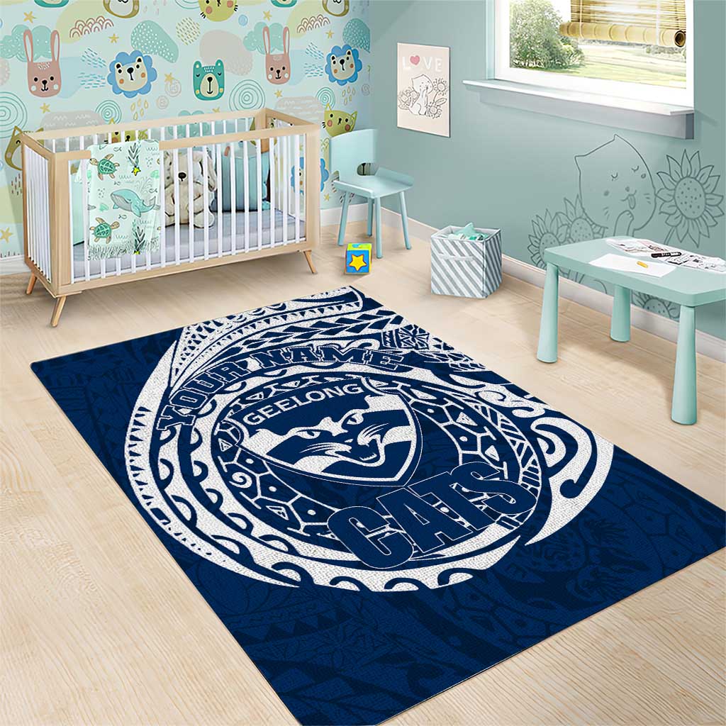 Personalized Geelong Cats Polynesian Area Rug Tribal Chest and Sleeve Tattoo Heritage Warrior