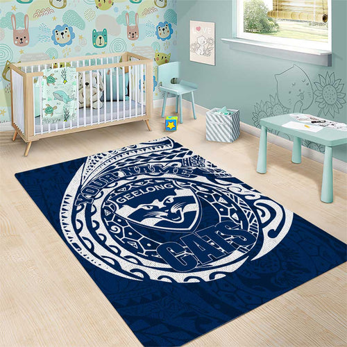 Personalized Geelong Cats Polynesian Area Rug Tribal Chest and Sleeve Tattoo Heritage Warrior