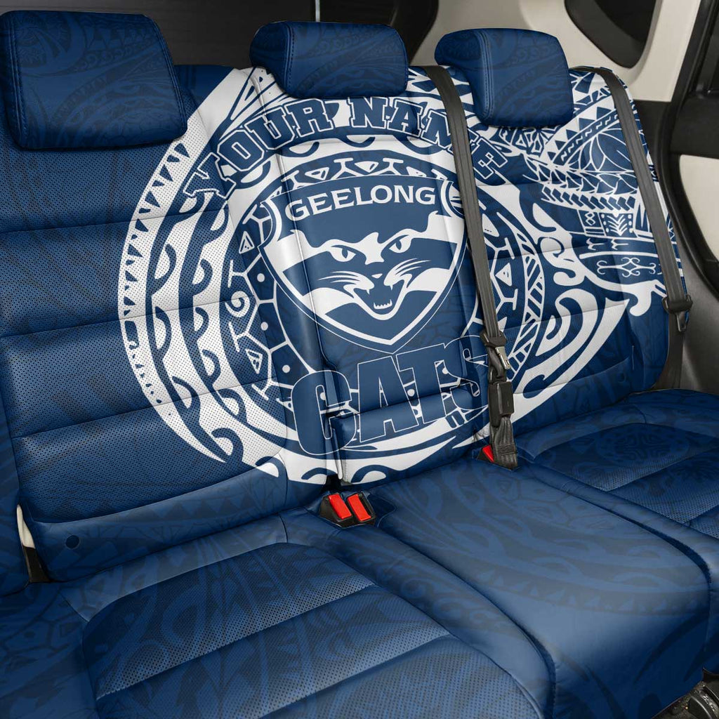 Personalized Geelong Cats Polynesian Back Car Seat Cover Tribal Chest and Sleeve Tattoo Heritage Warrior