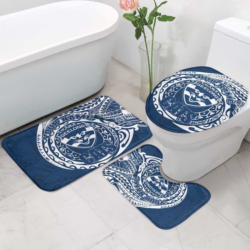Personalized Geelong Cats Polynesian Bathroom Set Tribal Chest and Sleeve Tattoo Heritage Warrior