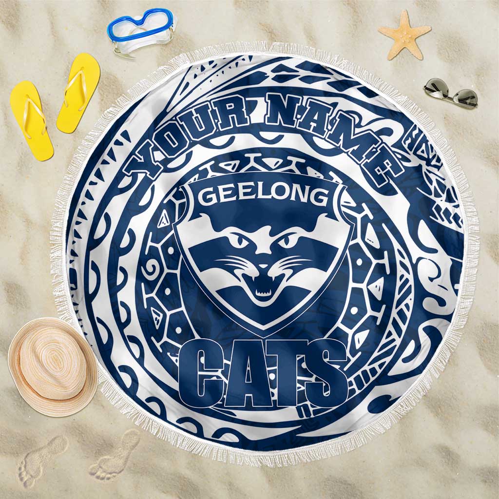 Personalized Geelong Cats Polynesian Beach Blanket Tribal Chest and Sleeve Tattoo Heritage Warrior