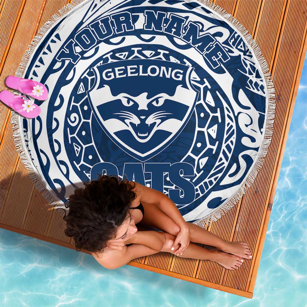 Personalized Geelong Cats Polynesian Beach Blanket Tribal Chest and Sleeve Tattoo Heritage Warrior
